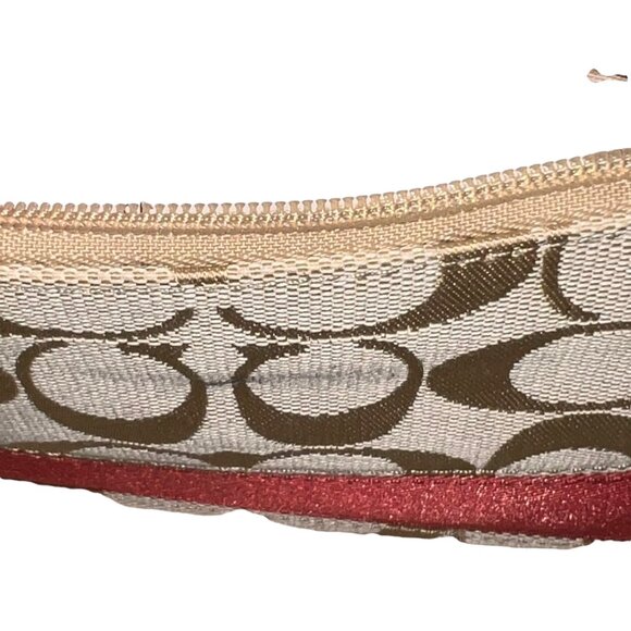 Coach Signature Beige & Pink Wristlet Bag With Zip Closure & Interior Pocket - Picture 4 of 8